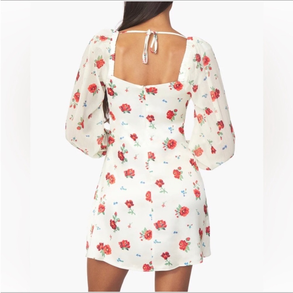 WeWoreWhat Dress 6 White Red Long Sleeve Roses Floral Puff Sleeve Cowl - Picture 12 of 14